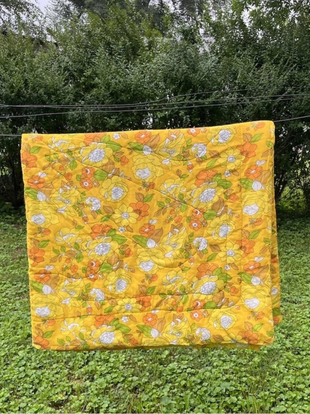 Vtg 60s/70s Bright Colorful Flower Power Quilted Bedspread Coverlet Full Size
